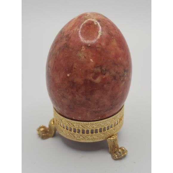 Vintage Hand Carved Alabaster Reddish Egg Paperweight Made in Italy PB192 - Picture 4 of 6